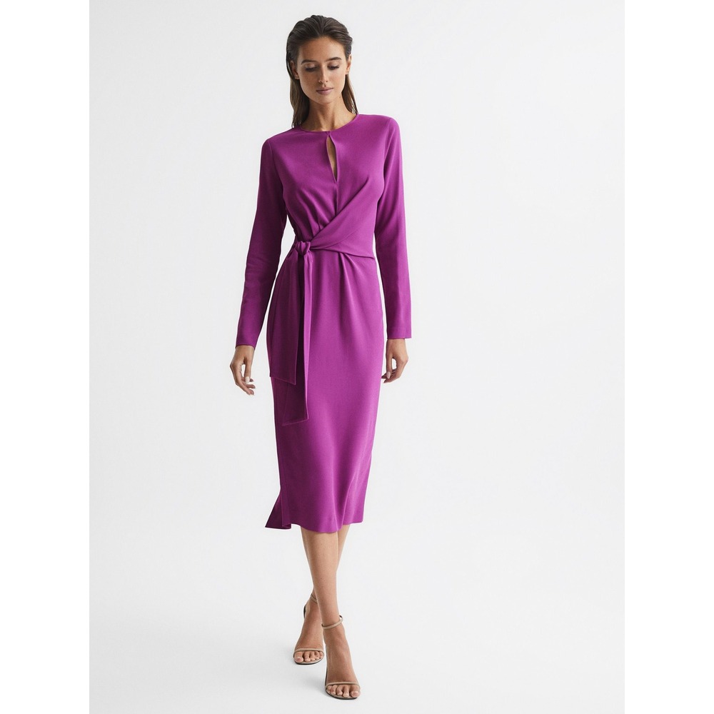 NWT Reiss Valentina Tie Waist Bodycon Midi Dress in Magenta / Size 2 / MSRP $395